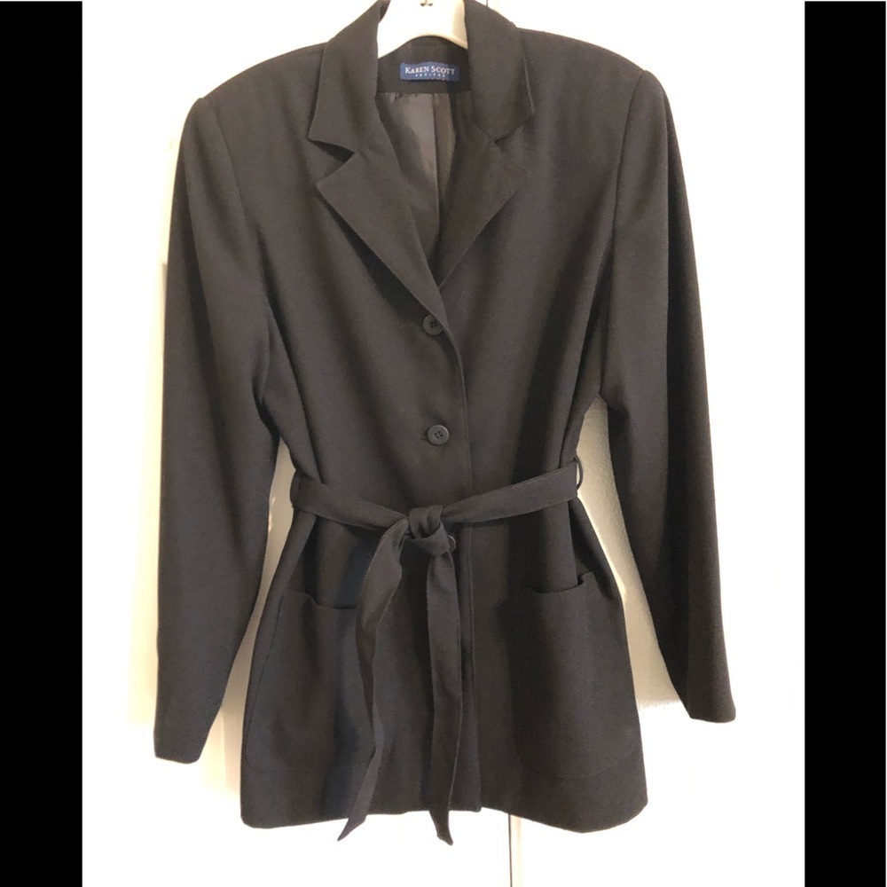SUIT Jacket/Karen Scott Made for Macys / blazer/pants black tie belt 12P